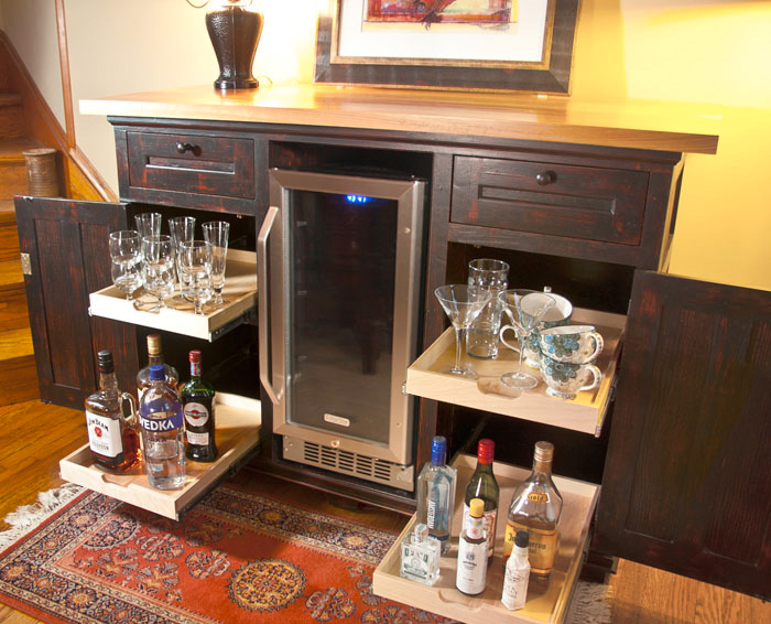 Bar With Kegerator, Drawers, Shelves and Cypress Top
